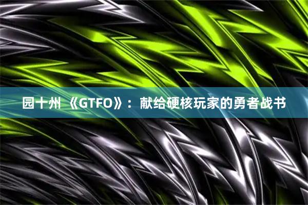 园十州 《GTFO》：献给硬核玩家的勇者战书